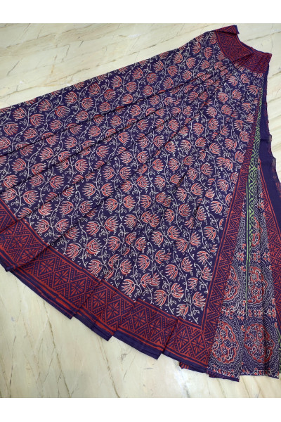 Kalamkari Printed Blue Mulmul Cotton Saree (KR1536)